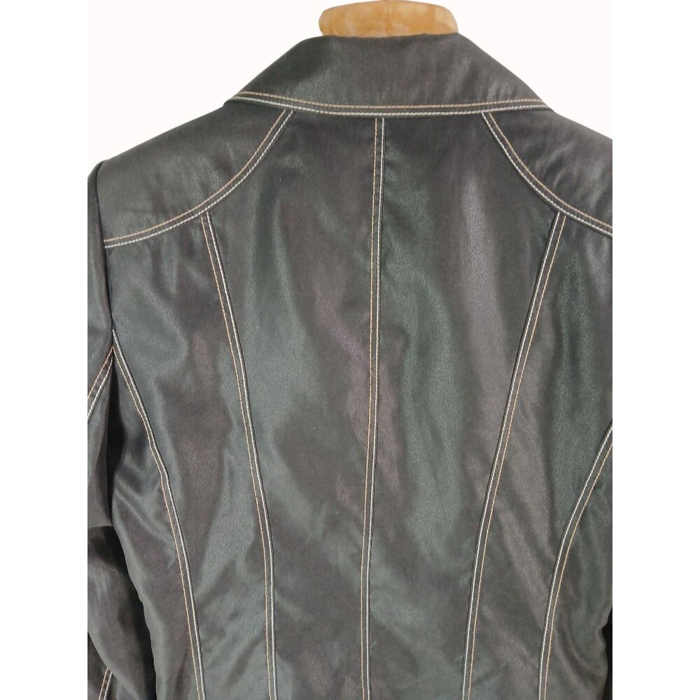 CANDA C&A Womens Black Faux Leather Jacket Zipper Closure Contrast Size 40 Moto - Picture 9 of 13
